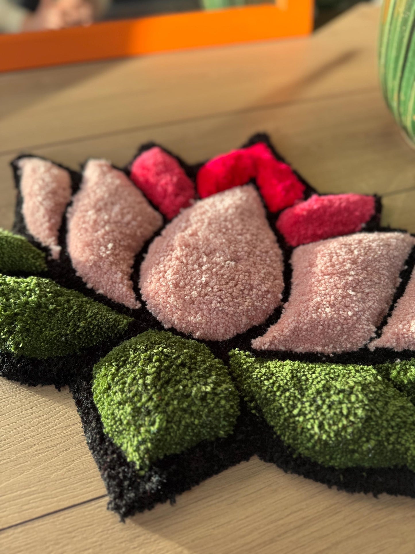 Lotus Flower 3D Fluffy Tufted Rug, Handmade Rug, Tufted Wall Art, Handmade Colorful Rugs, Flower Rug, Unique Japanese Design for Home