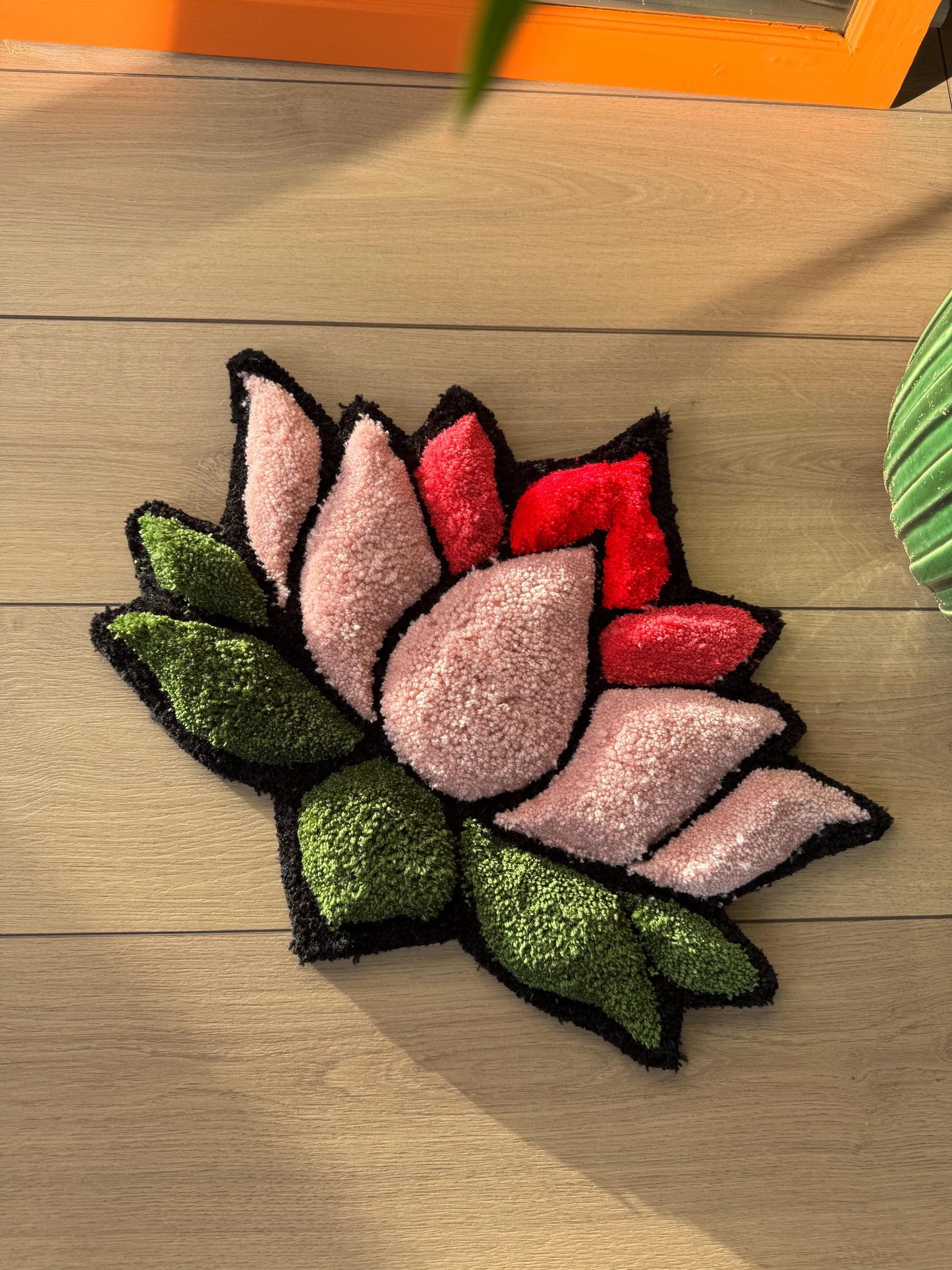 Lotus Flower 3D Fluffy Tufted Rug, Handmade Rug, Tufted Wall Art, Handmade Colorful Rugs, Flower Rug, Unique Japanese Design for Home