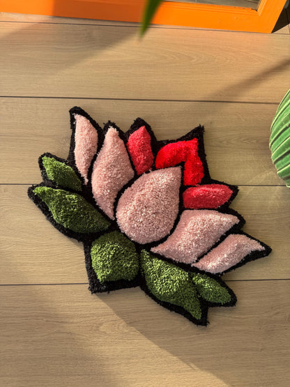 Lotus Flower 3D Fluffy Tufted Rug, Handmade Rug, Tufted Wall Art, Handmade Colorful Rugs, Flower Rug, Unique Japanese Design for Home
