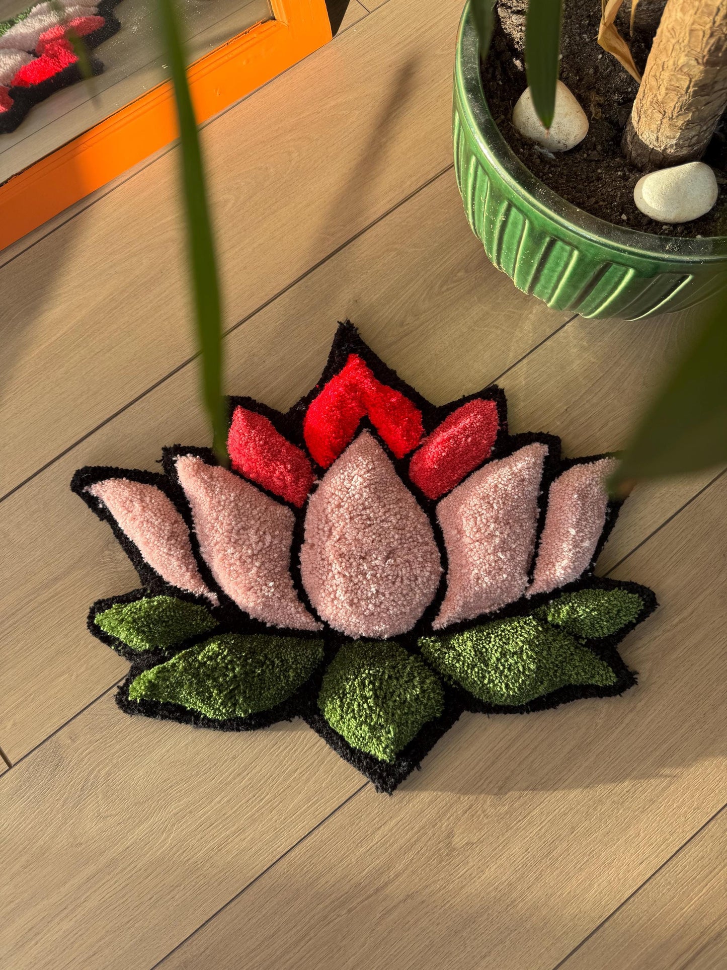 Lotus Flower 3D Fluffy Tufted Rug, Handmade Rug, Tufted Wall Art, Handmade Colorful Rugs, Flower Rug, Unique Japanese Design for Home