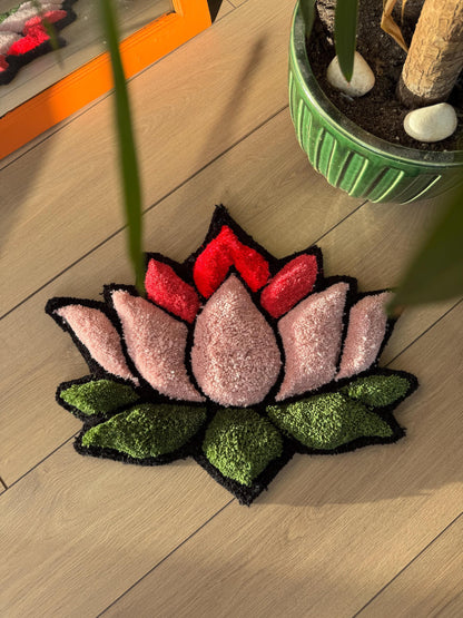 Lotus Flower 3D Fluffy Tufted Rug, Handmade Rug, Tufted Wall Art, Handmade Colorful Rugs, Flower Rug, Unique Japanese Design for Home