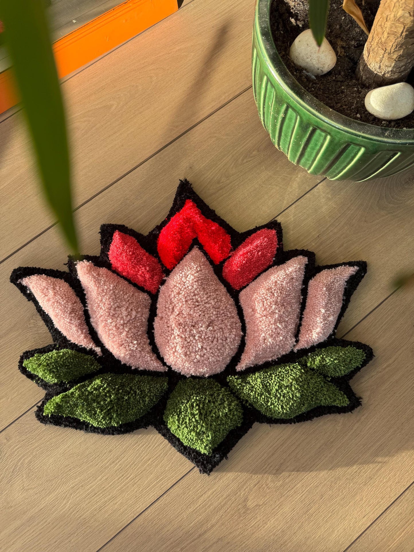 Lotus Flower 3D Fluffy Tufted Rug, Handmade Rug, Tufted Wall Art, Handmade Colorful Rugs, Flower Rug, Unique Japanese Design for Home