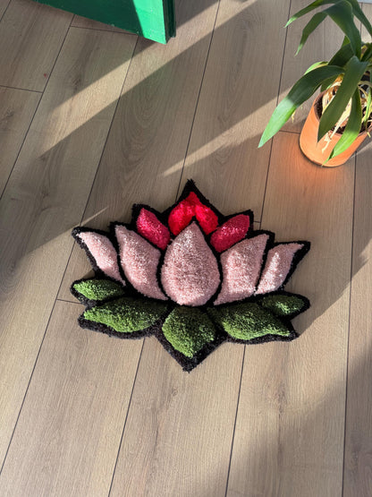 Lotus Flower 3D Fluffy Tufted Rug, Handmade Rug, Tufted Wall Art, Handmade Colorful Rugs, Flower Rug, Unique Japanese Design for Home