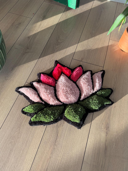 Lotus Flower 3D Fluffy Tufted Rug, Handmade Rug, Tufted Wall Art, Handmade Colorful Rugs, Flower Rug, Unique Japanese Design for Home