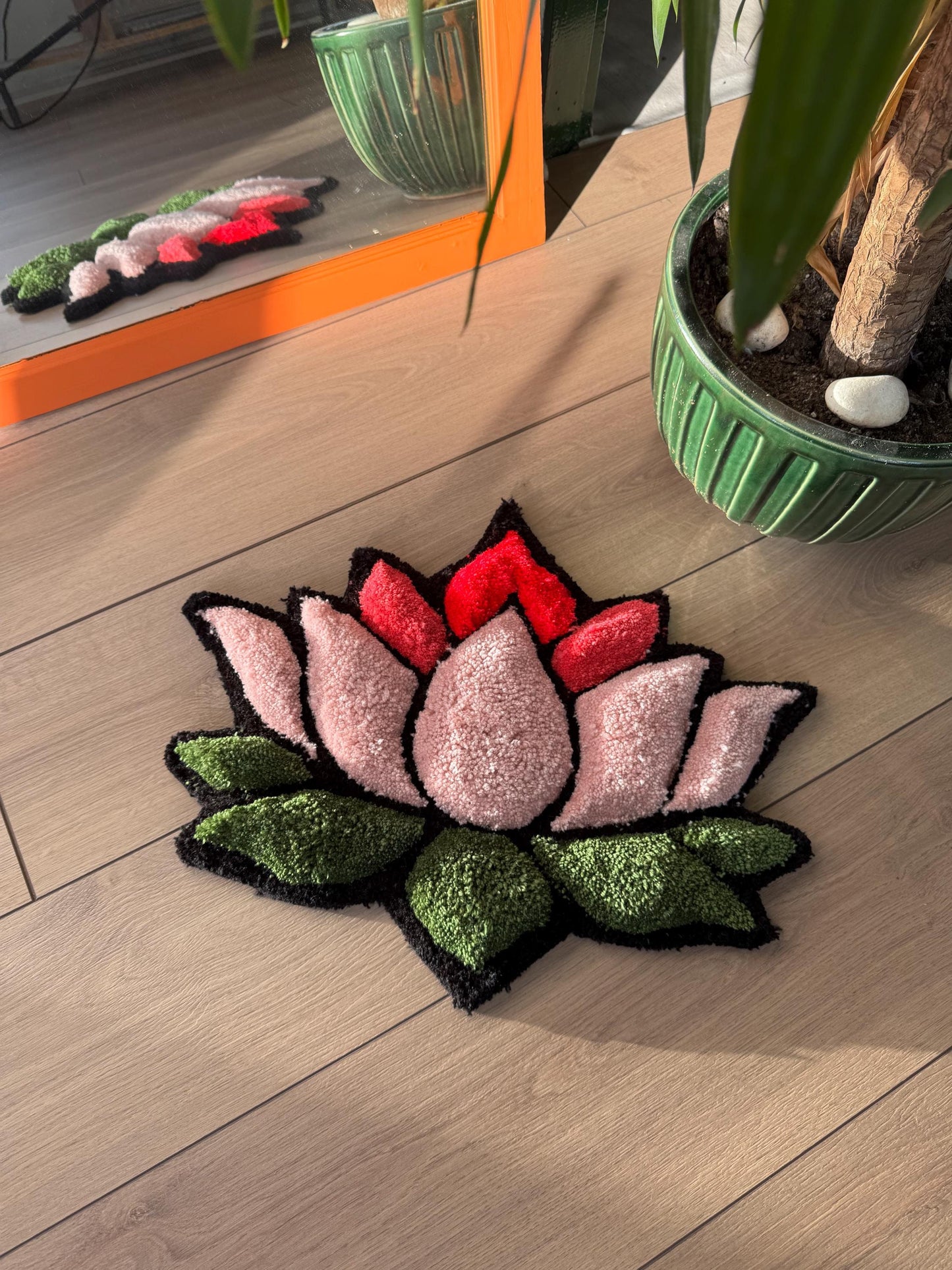 Lotus Flower 3D Fluffy Tufted Rug, Handmade Rug, Tufted Wall Art, Handmade Colorful Rugs, Flower Rug, Unique Japanese Design for Home