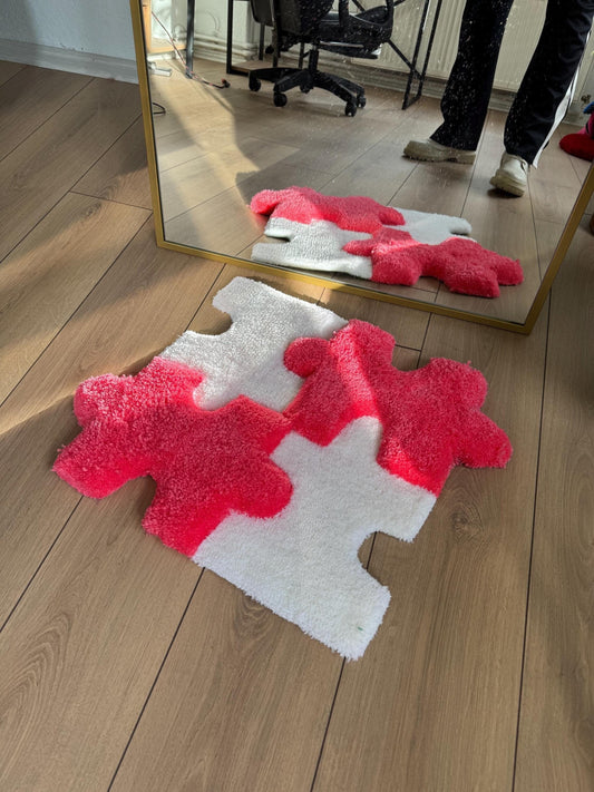 Puzzle Pieces 3D Fluffy Handmade Tufted Rug, Pink Rugs, Pink Home Decor, Handmade Wall Art, Wall Rugs, 3D Thick Rug