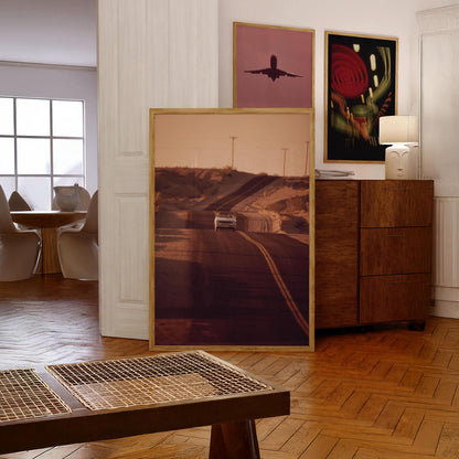 Driving Down Desert Highway Print Fine Art Photography Desert Driving Wall Decor Car Driving Photo for Bar Room Retro Summer Y2K Photo