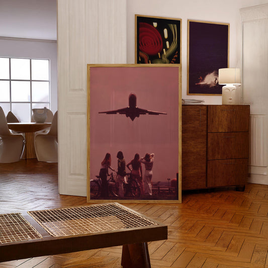 Women Watching Airplane Takeoff Photo Print Fine Art Photography Summer Y2K Photo Retro 1970s Nostalgia Wall Decor Pink Sunset Wall Art