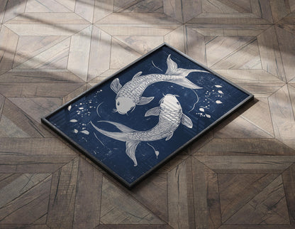 Blue Koi Print, Japanese wall art Print, Vintage Print, Trendy Wall Art, Aesthetic Wall Art, Koi Fish Print, Japanese Print, Gift Idea