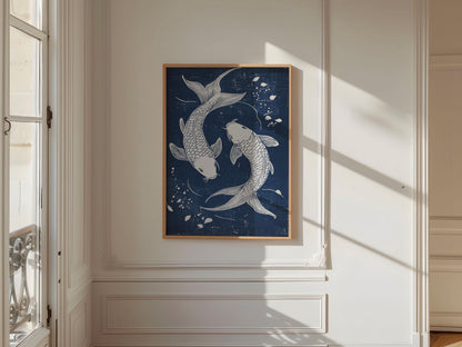 Blue Koi Print, Japanese wall art Print, Vintage Print, Trendy Wall Art, Aesthetic Wall Art, Koi Fish Print, Japanese Print, Gift Idea