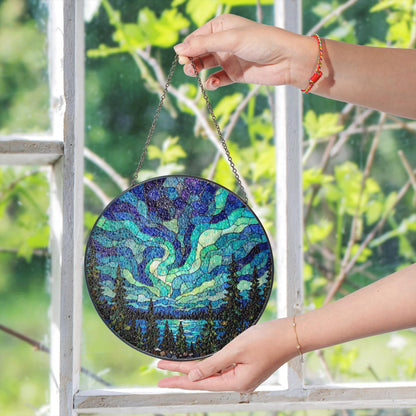 Northern Lights Stained Glass Suncatcher Nature Window Hanging Gift for Nature Lovers