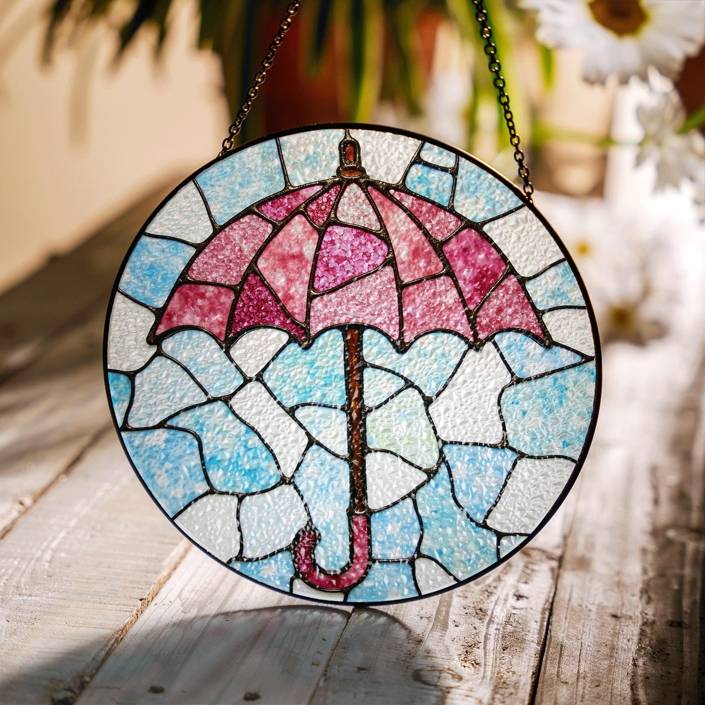 Stained Glass Umbrella Suncatcher Window Hanging Gift for Mom Friend