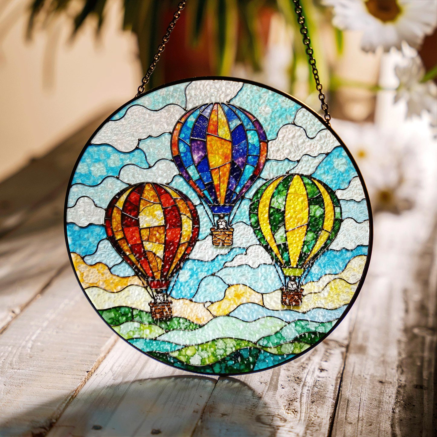 Hot Air Balloon Stained Glass Suncatcher Window Hanging Gift for Travelers Birthday