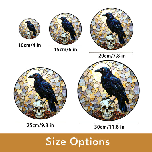 Raven Skull Stained Glass Suncatcher Gothic Decor Halloween Gift