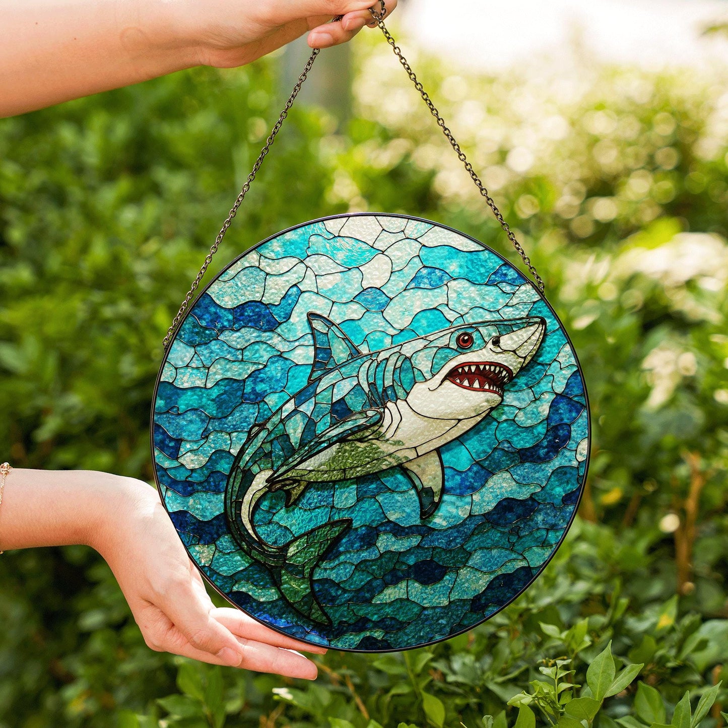 Shark Stained Glass Suncatcher Ocean Window Hanging Gift for Marine Life Lovers