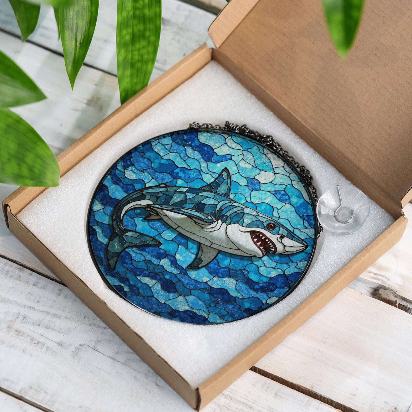 Shark Stained Glass Suncatcher Ocean Window Hanging Gift for Marine Life Lovers