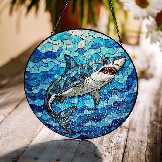 Shark Stained Glass Suncatcher Ocean Window Hanging Gift for Marine Life Lovers