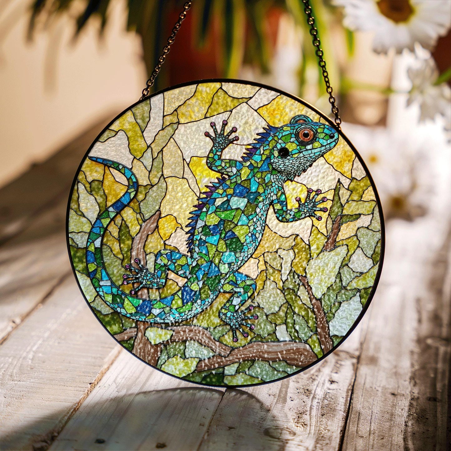 Lizard Stained Glass Suncatcher Window Decor Gift for Reptile Lovers