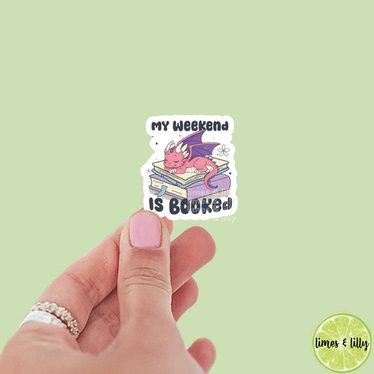 My Weekend is Booked Sleeping Dragon Vinyl Sticker | Kindle Stickers | Water Bottle Sticker | Bookish Stickers | Romantasy Book Merch