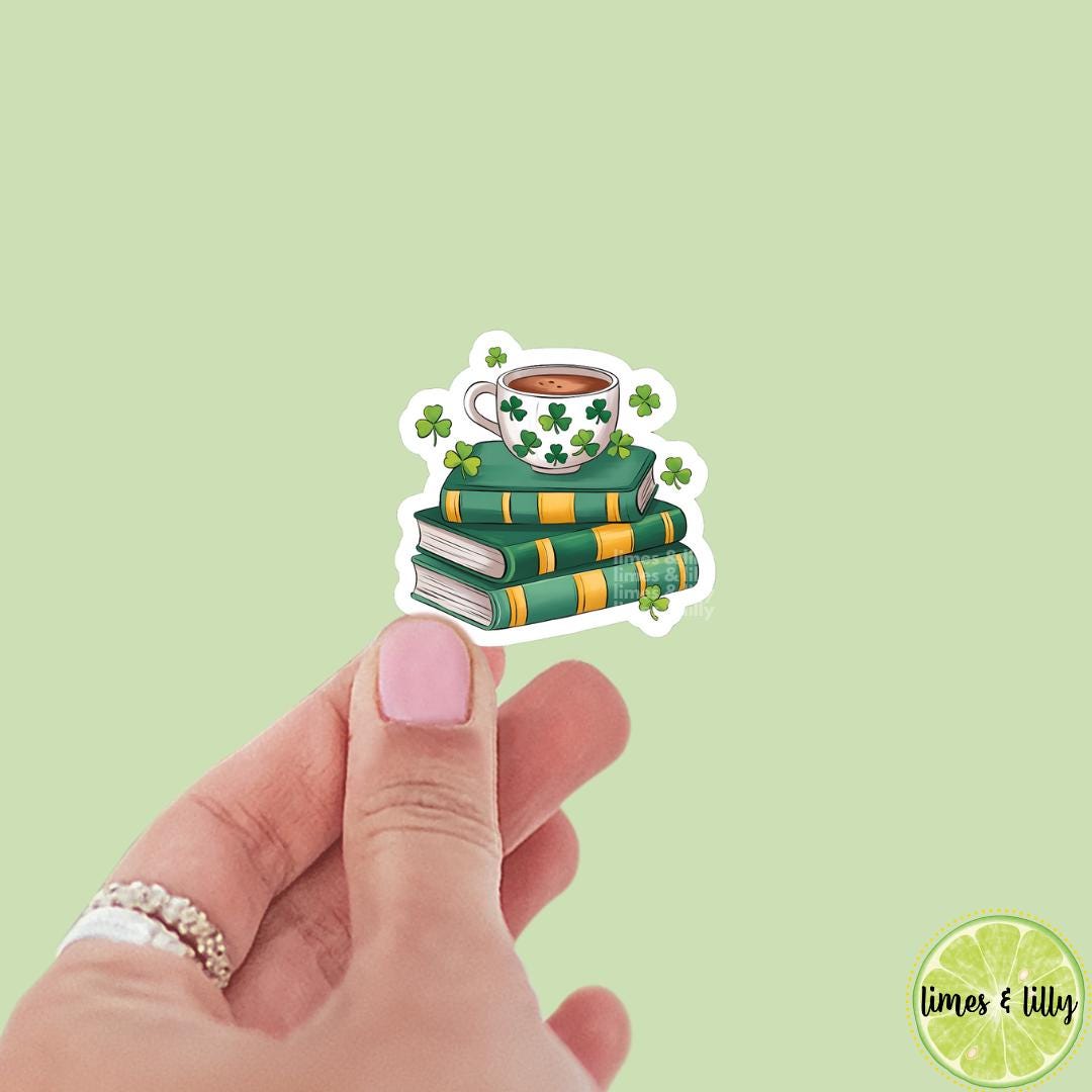 Coffee and Book Stack Lucky Vinyl Sticker | St. Patrick’s Day Sticker | Irish Sticker | Kindle Stickers | Bookish Stickers |