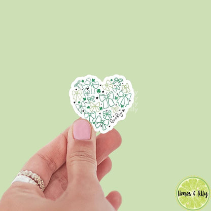 Lucky Coquette Green Bows Heart Vinyl Sticker | St. Patrick’s Day Sticker | Irish Sticker | Kindle Stickers | Bookish Stickers |