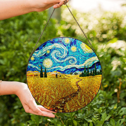 Starry Night Wheat Field Suncatcher Window Hanging Art Gift for Art Lovers