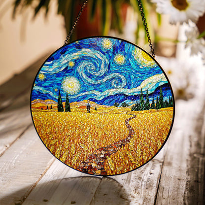 Starry Night Wheat Field Suncatcher Window Hanging Art Gift for Art Lovers