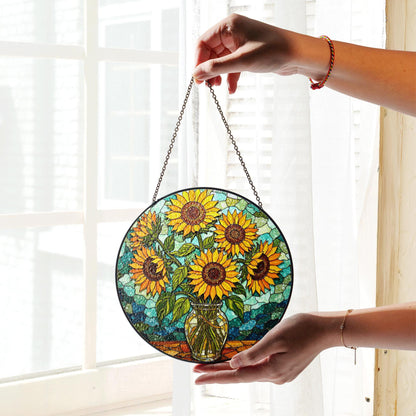 Sunflower Stained Glass Suncatcher Window Hanging Gift for Mom Friend
