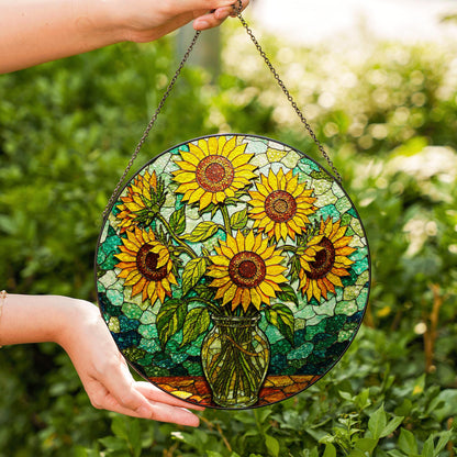 Sunflower Stained Glass Suncatcher Window Hanging Gift for Mom Friend