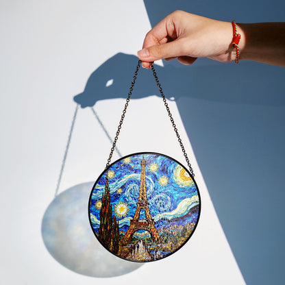 Starry Night Eiffel Tower Suncatcher Window Hanging Gift for Art Lovers