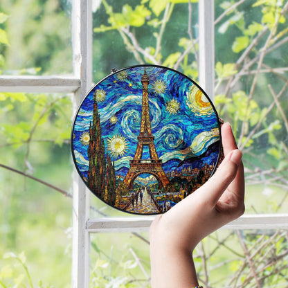 Starry Night Eiffel Tower Suncatcher Window Hanging Gift for Art Lovers
