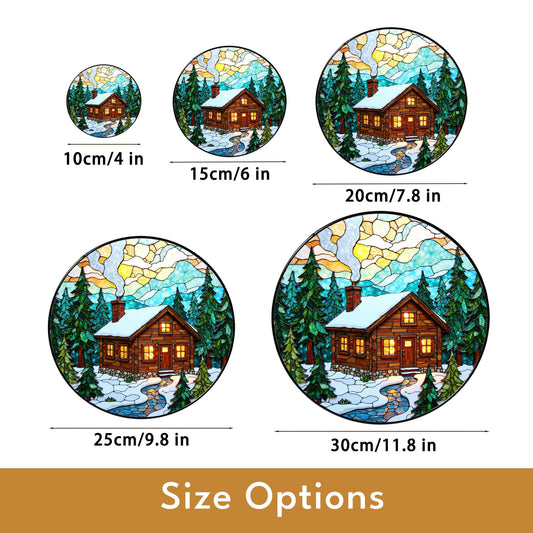 Cozy Cabin Stained Glass Suncatcher Winter Decor Gift for Nature Lovers