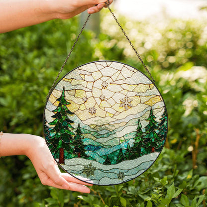 Winter Forest Stained Glass Suncatcher Christmas Gift Home Decor Window Hanging