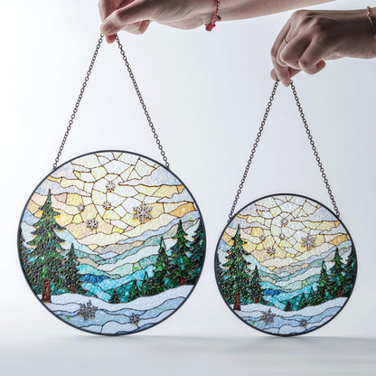 Winter Forest Stained Glass Suncatcher Christmas Gift Home Decor Window Hanging