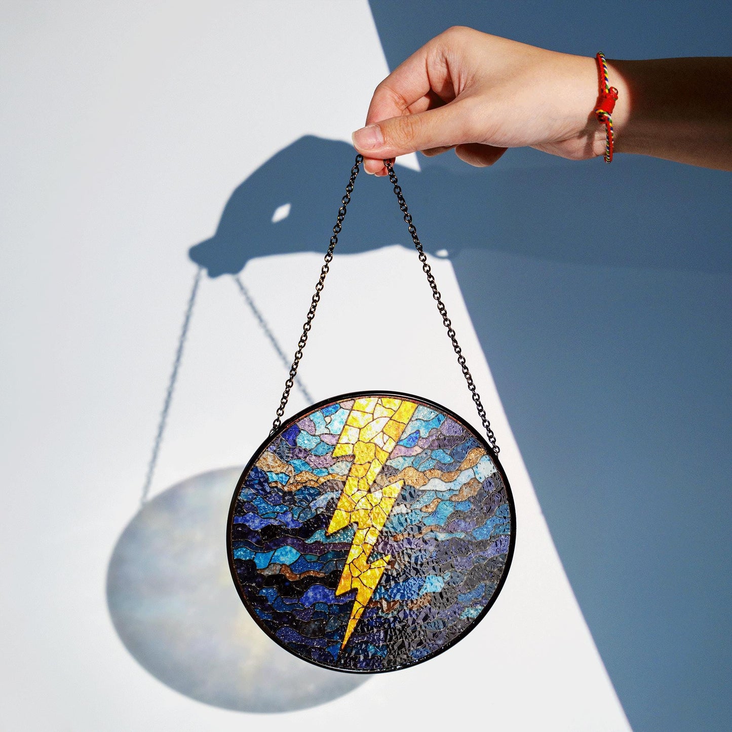 Lightning Bolt Stained Glass Suncatcher Window Hanging Gift for Storm Lovers