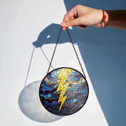 Lightning Bolt Stained Glass Suncatcher Window Hanging Gift for Storm Lovers