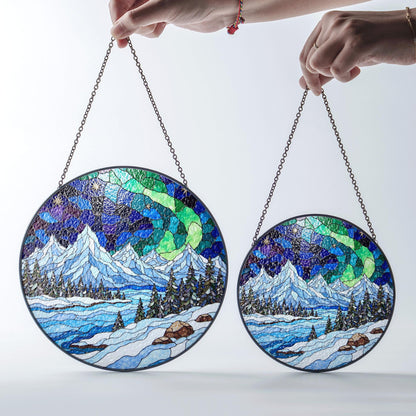 Mountain Landscape Suncatcher Stained Glass Window Hanging Gift for Nature Lovers