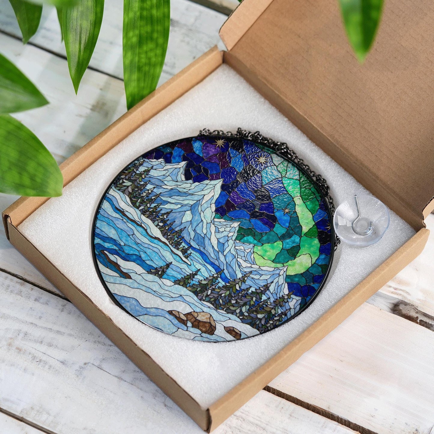 Mountain Landscape Suncatcher Stained Glass Window Hanging Gift for Nature Lovers
