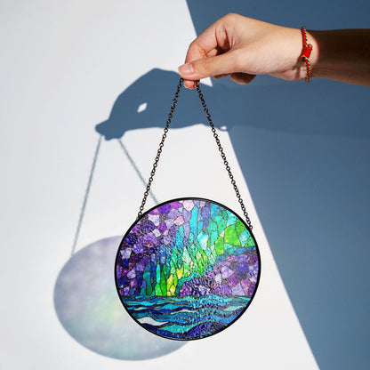 Northern Lights Stained Glass Suncatcher Window Decor Gift for Nature Lovers