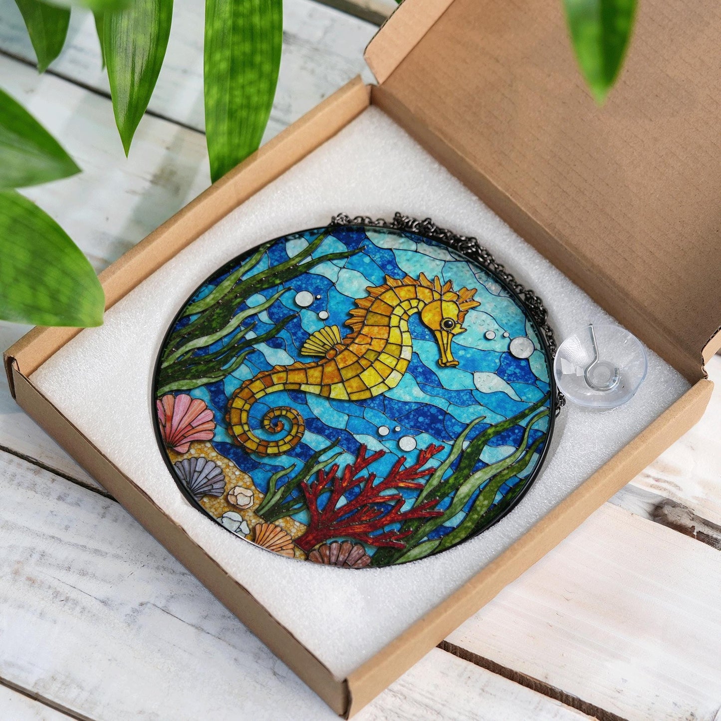 Seahorse Stained Glass Suncatcher Ocean Window Decor Gift for Marine Lovers