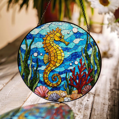 Seahorse Stained Glass Suncatcher Ocean Window Decor Gift for Marine Lovers