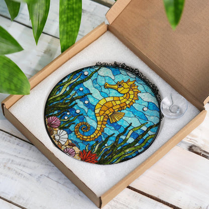 Seahorse Stained Glass Suncatcher Ocean Decor Window Hanging Gift for Sea Lovers