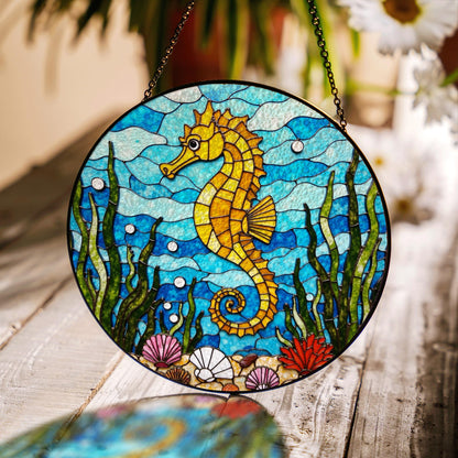 Seahorse Stained Glass Suncatcher Ocean Decor Window Hanging Gift for Sea Lovers