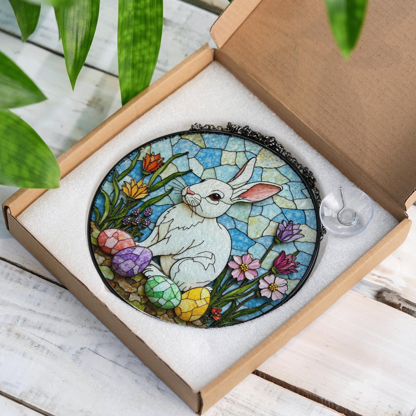Stained Glass Bunny Suncatcher Easter Gift for Rabbit Lovers Window Decor
