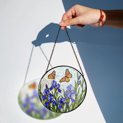 Butterfly Iris Stained Glass Suncatcher Window Decor Gift for Mom