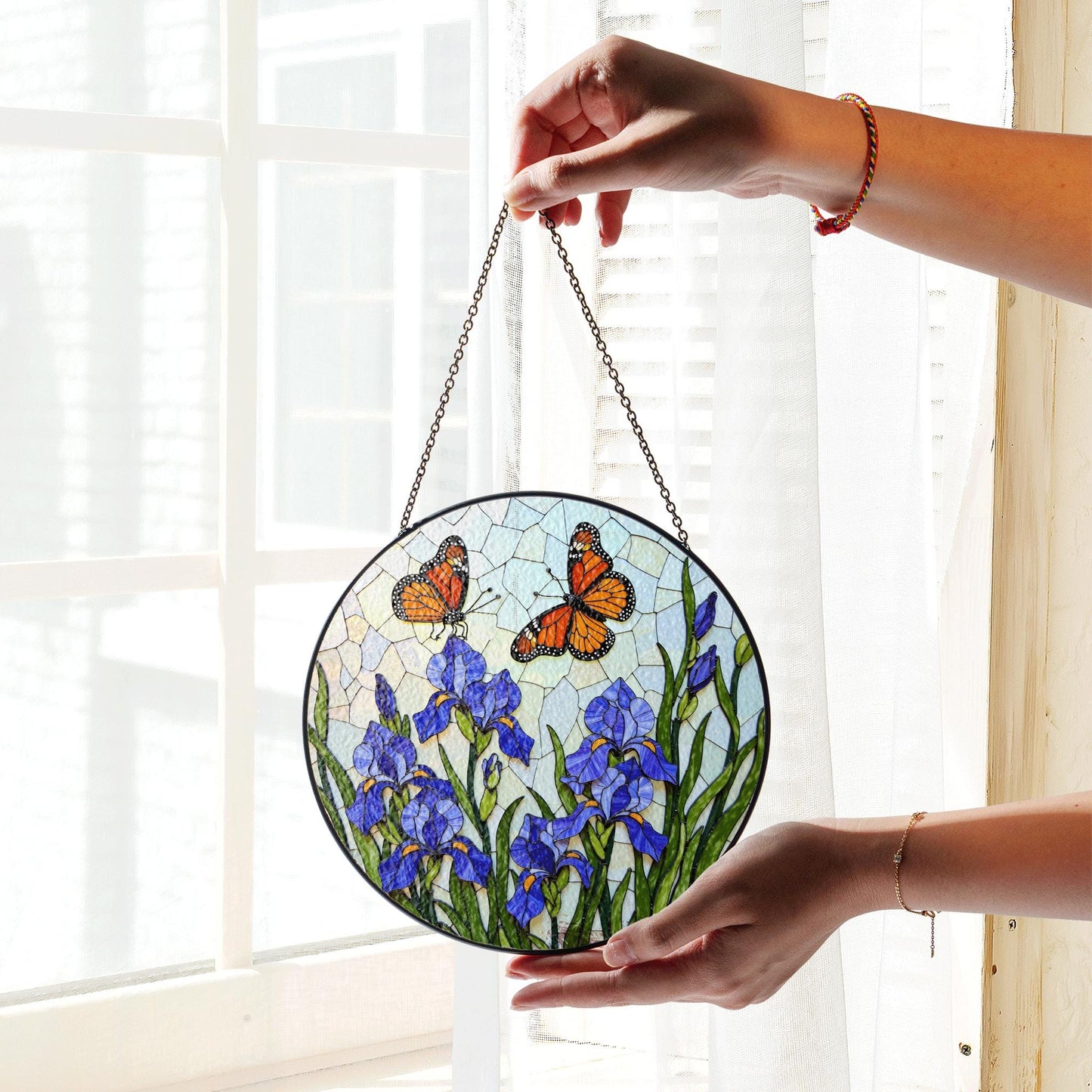 Butterfly Iris Stained Glass Suncatcher Window Decor Gift for Mom