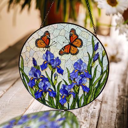Butterfly Iris Stained Glass Suncatcher Window Decor Gift for Mom