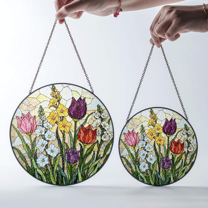 Stained Glass Tulip Floral Suncatcher Window Decor Gift for Mom Grandma