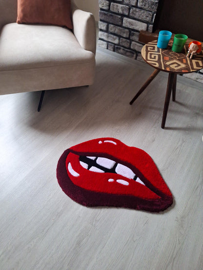 Red Lips Tufted Rug: Handmade Acrylic Pop Art Decor