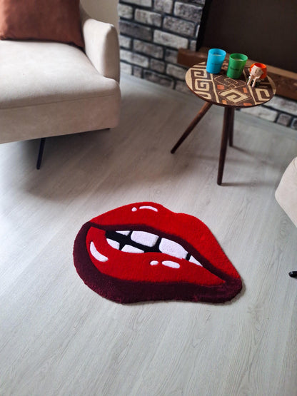 Red Lips Tufted Rug: Handmade Acrylic Pop Art Decor